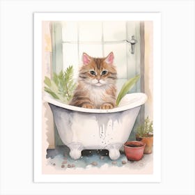 Ragamuffin Cat In Bathtub Botanical Bathroom 2 Art Print