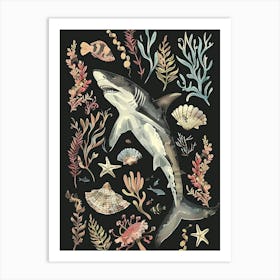 Wobbegong Shark Seascape Black Background Illustration 3 Art Print