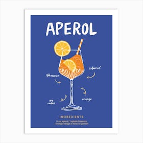 Aperol Recipe Cocktail Blue Print Art Print