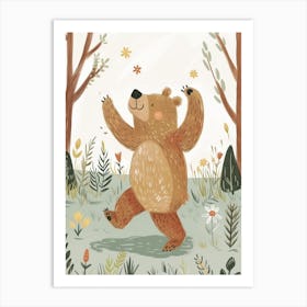 Brown Bear Dancing In The Woods Storybook Illustration 1 Art Print