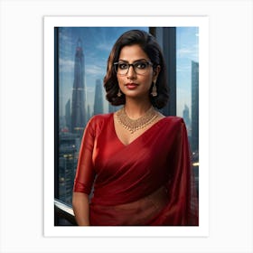 Indian Businesswoman Mid 30s Formal Saree Reimagined With Contemporary Flair Short Styled Hair G Art Print