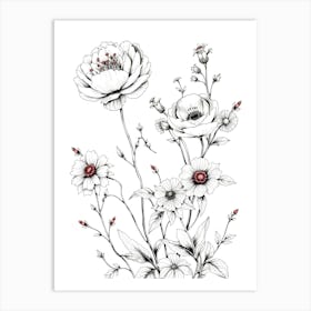 Flowers On A White Background Art Print