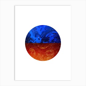 Circular Blue Orange Split Marble Artwork Art Print