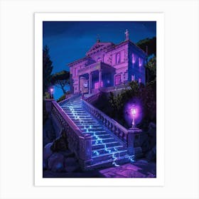 Purple House At Night Art Print