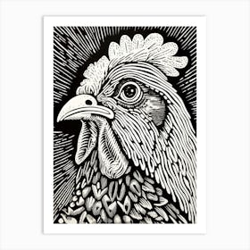 B&W Bird Linocut Chicken 2 Art Print