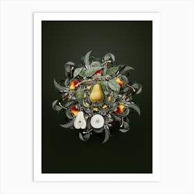 Vintage Pear Fruit Wreath on Olive Green n.1361 Art Print