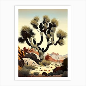 Joshua Tree In Rocky Landscape Vintage Botanical Line Drawing  (1) Art Print
