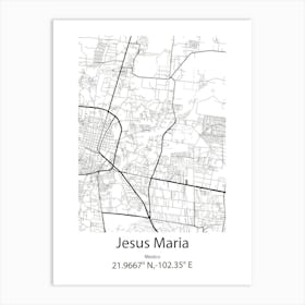 Jesus Maria,Mexico Minimalist Map Art Print