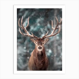 Deer In The Snow Art Print