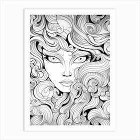 Wavy Hair Illustration Line Drawing 1 Art Print