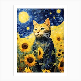 Cat In Sunflowers 1 Art Print