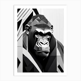 Gorilla In Front Of Graffiti Wall Gorillas Black & White Geometric 1 Art Print