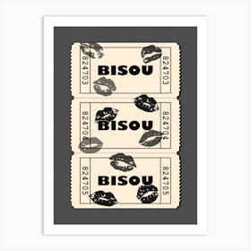 Bisou Bisou in Black and White, Retro Movie Ticket Art Print