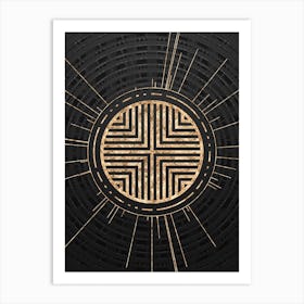 Geometric Glyph Symbol in Gold with Radial Array Lines on Dark Gray n.0167 Art Print