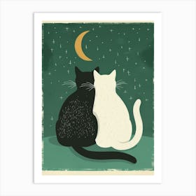 Two Cats In The Moonlight Art Print