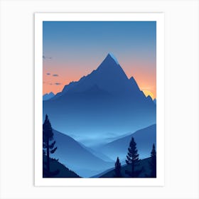 Misty Mountains Vertical Composition In Blue Tone 24 Art Print