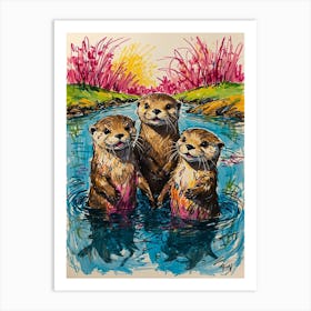 Otters In The Water 1 Art Print