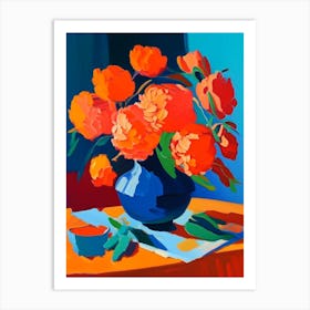 Orange Peonies On A Table Colourful Painting Art Print