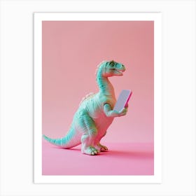 Pastel Toy Dinosaur On A Smart Phone 4 Art Print
