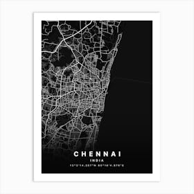 Chennai India Black Map Art Print