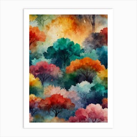 Watercolor Trees Seamless Pattern Art Print