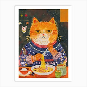 Cute Orange Cat Pasta Lover Folk Illustration 1 Art Print