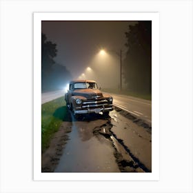 Old Car At Night 1 Art Print