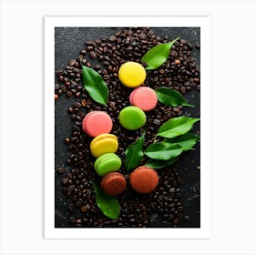 Macaroons colored cakes — Food kitchen poster/blackboard, photo art Art Print