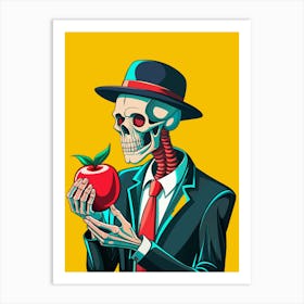 Skeleton Holding An Apple Art Print