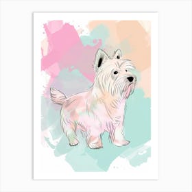 West Highland White Terrier Dog Pastel Line Illustration  4 Art Print