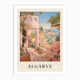 Algarve Portugal 2 Vintage Pink Travel Illustration Poster Art Print