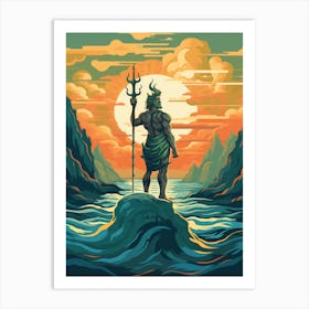  A Retro Poster Of Poseidon Holding A Trident 6 Art Print