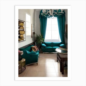 Teal Living Room Art Print