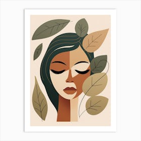 Woman'S Face With Leaves 3 Art Print