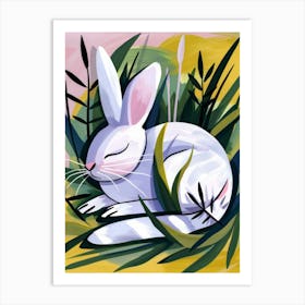 White Rabbit In Grass Art Print