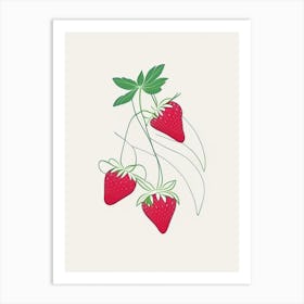 Everbearing Strawberries, Plant, Minimal Line Drawing Art Print