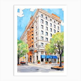 The Post Oak Hotel At Uptown Houston   Houston, Texas   Resort Storybook Illustration 1 Art Print