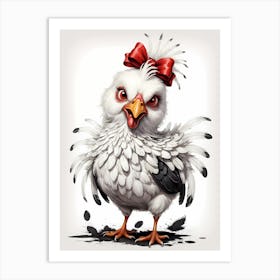 Chicken With A Red Bow Art Print