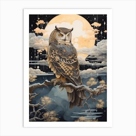 Eastern Screech Owl 3 Gold Detail Painting Art Print