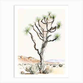 Joshua Tree In Grand Canyon Minimilist Watercolour  (1) Art Print