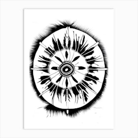 Native American Medicine Wheel Symbol Black And White Painting Art Print