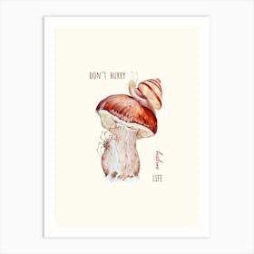 White Mushroom, Snail and Spider (Watercolor) Art Print