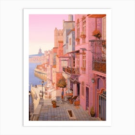 Porto Portugal 3 Vintage Pink Travel Illustration Art Print