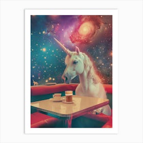 Unicorn In A Galaxy Diner Surreal Abstract Art Print