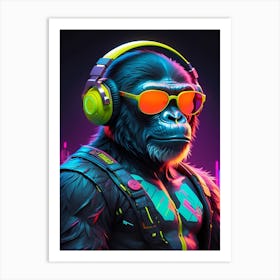 Gorilla With Headphones Art Print