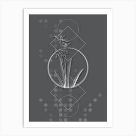 Vintage Antholyza Aethiopica Botanical with Line Motif and Dot Pattern in Ghost Gray n.0078 Art Print