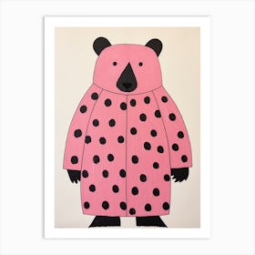 Pink Polka Dot Black Bear 1 Art Print
