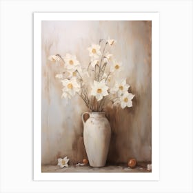 Daffodil, Autumn Fall Flowers Sitting In A White Vase, Farmhouse Style 1 Art Print