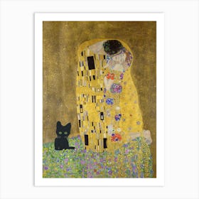 Art The Kiss, Gustav Klimt  Inspired Art Print Grey Cat Art Print