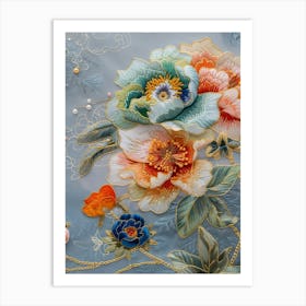 Embroidered Flowers 19 Art Print